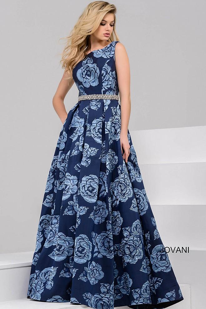 Jovani - Floral Long Dress With Pleated Skirt 49217