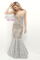 Blush - Embellished Illusion Neck Trumpet Gown 11243