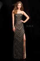 Scala - 48705 Strapless Beaded Prom Dress With Side Slit