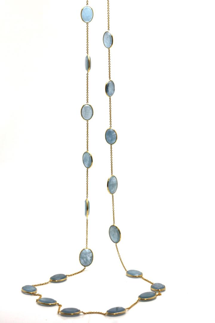 Tresor Collection - Aquamarine Oval Long Necklace In 18k Yellow Gold