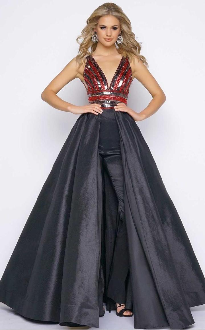 Cassandra Stone - V Neck Gown With Over Skirt 48463a
