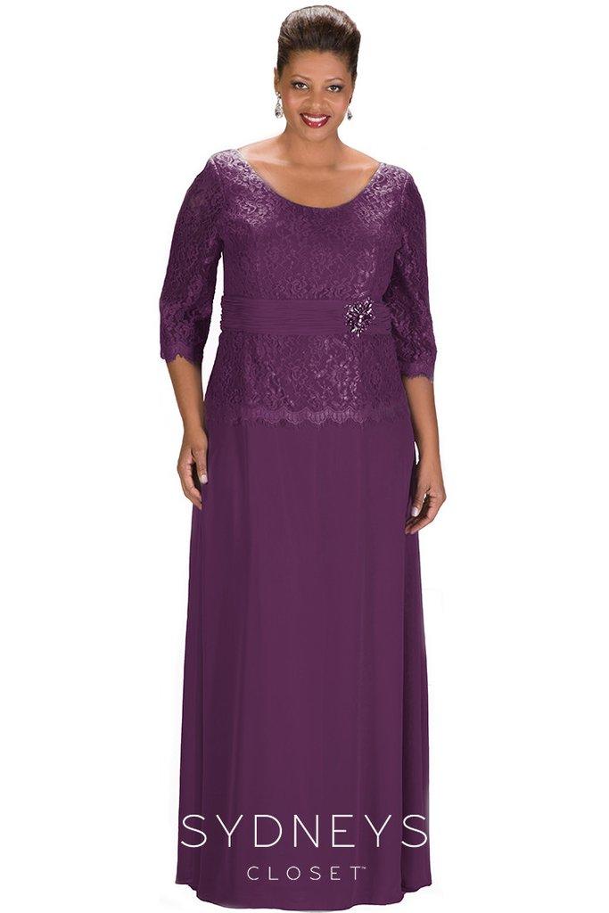 Sydney's Closet - Timeless Lace Quarter Sleeve A-line Gown Sc4020