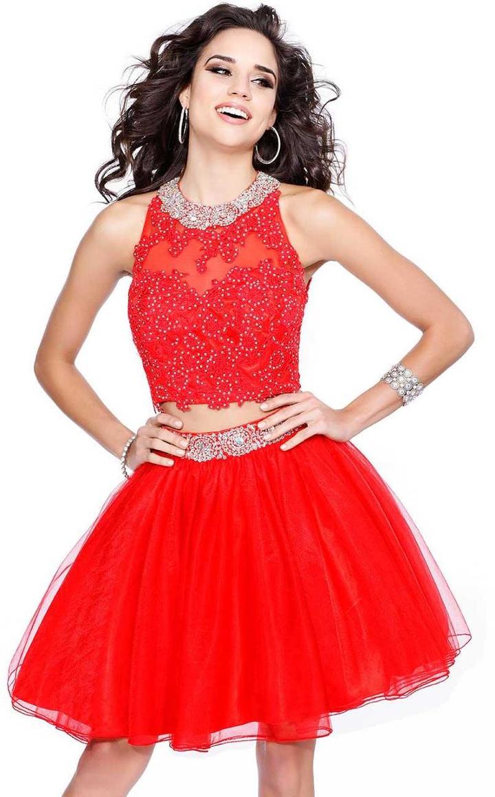 Shail K - Two Piece Beaded Halter Neck Tulle A-line Dress 4035