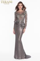 Terani Couture - 1821gl7402 Embroidered Illusion Sequin Ornate Gown