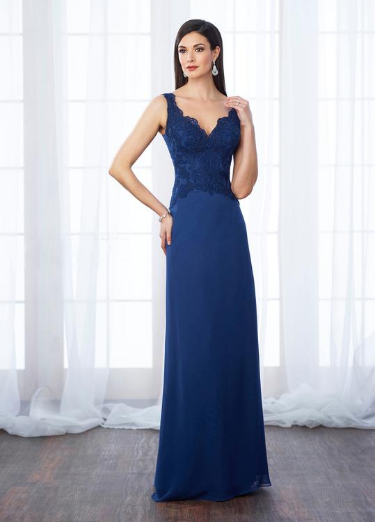 Cameron Blake - 217650 Scalloped V-neck Chiffon Gown