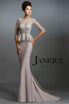 Janique - Chic Silver Gown With Lace Peplum 1169
