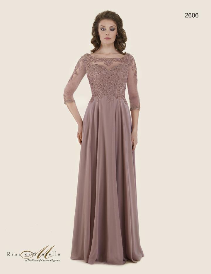 Rina Di Montella - Rd2606 Beaded Lace Bateau Chiffon A-line Gown