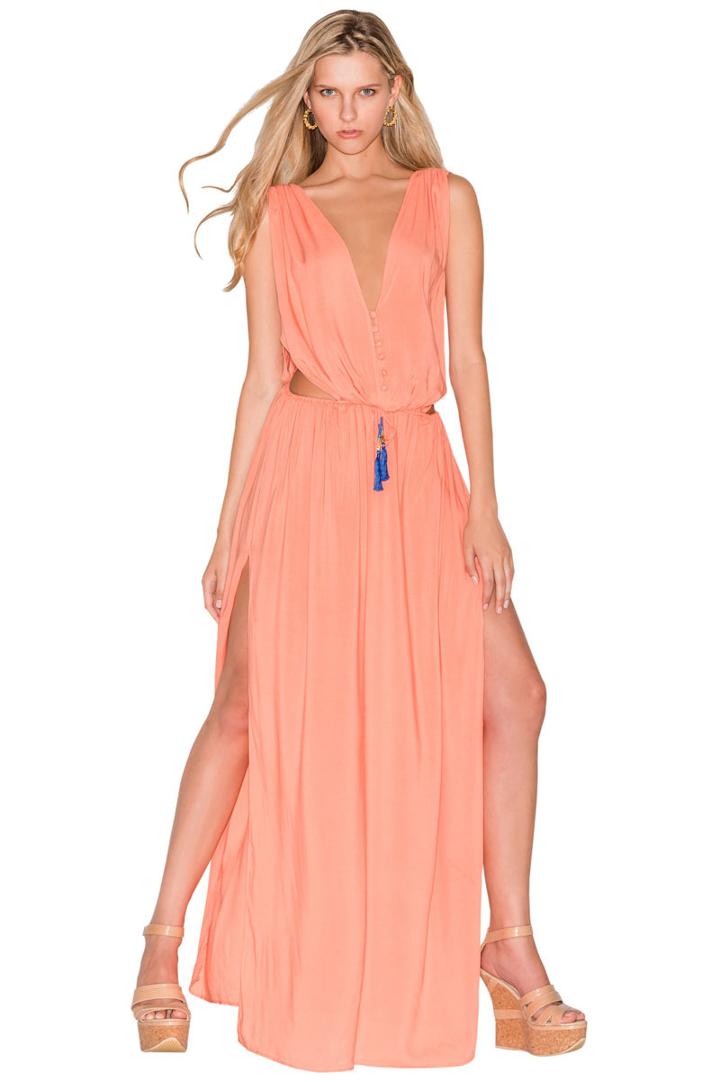 Caffe Swimwear - Double V Long Dress In Melon