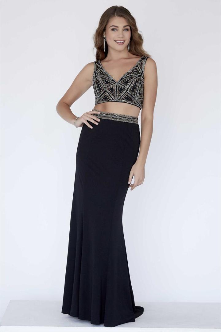 Jolene Collection - 18040 Beaded Two Piece V-neck Sheath Dress