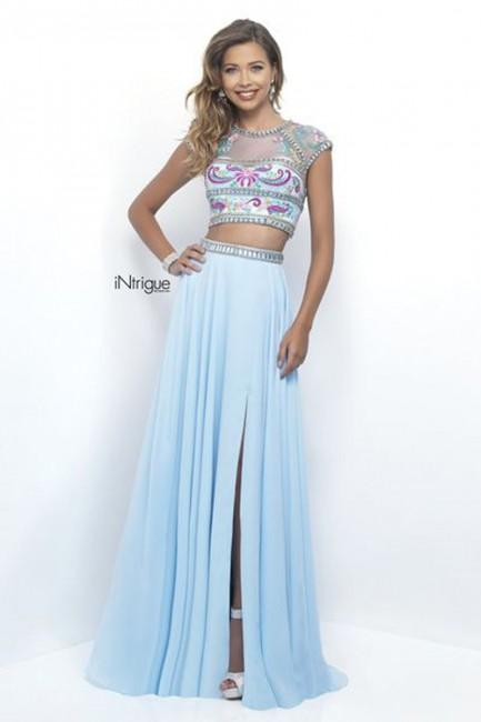 Intrigue - Embroidered Crop Top Two-piece A-line Chiffon Dress 287