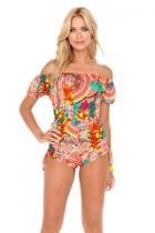 Luli Fama - Chasing Waterfalls Off The Shoulder High Waist Romper In Multicolor (l446996)