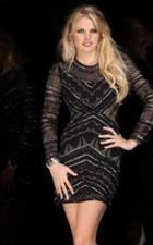 Scala - 48754 Long Sleeved Beaded Short Dress