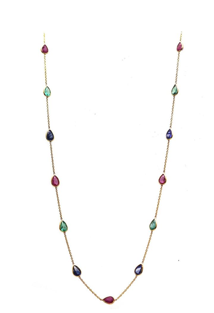 Tresor Collection - Emerald, Ruby And Sapphire Necklace In 18k Yg