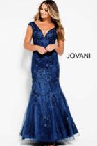 Jovani - 41511 Floral Embroidered Cap Sleeves Mermaid Gown