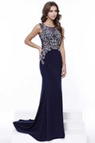 Intricately Embroidered Bateau Illusion Sheath Long Evening Gown