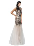 Dancing Queen - Elegant Beaded And Laced Cap Sleeve Illusion Sweetheart Mermaid Dress 9294