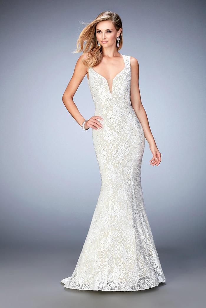 La Femme - 22768 Lace Deep V-neck Mermaid Dress