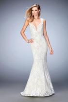 La Femme - 22768 Lace Deep V-neck Mermaid Dress