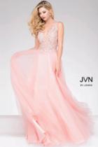 Jovani - Sheer Neckline And Embroidered Bodice Chiffon Prom Dress Jvn47560