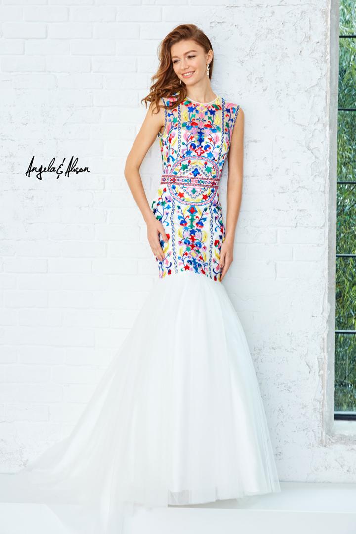 Angela And Alison - Multi-colored Embroidery Detailed Mermaid Gown 771023
