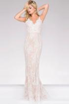 Jovani - Lace Fitted V-neck Prom Dress 45725