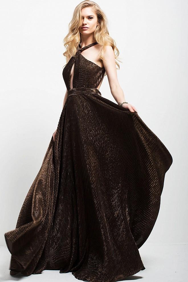 Jovani - 54684 Crisscross Halter Neck Evening Gown