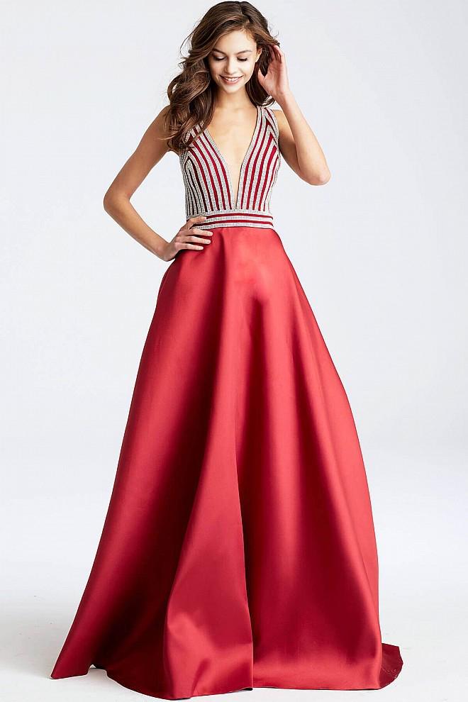 Jovani - Jvn54705 Embellished Deep V-neck Ballgown