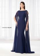 Cameron Blake - 218627 Beaded Trumpet Gown With Long Built In Shawl