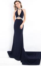 Rachel Allan Prima Donna - 5966 Plunging Beaded Open Back Jersey Gown