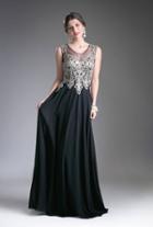 Cinderella Divine - Jeweled Metallic Lace Illusion A-line Gown