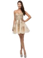 Dancing Queen - Strapless Applique Cocktail Dress In Champagne 9484