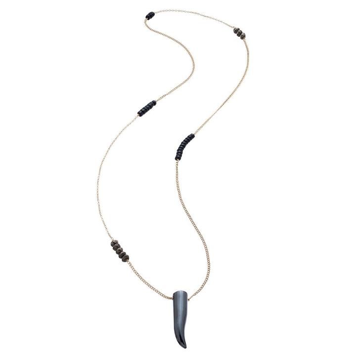 Heather Hawkins - Long Gemstone Horn Necklace In Hematite