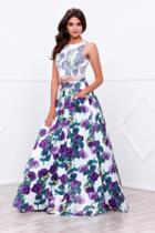 Two-piece Crop Top Purple Floral Print Long Gown