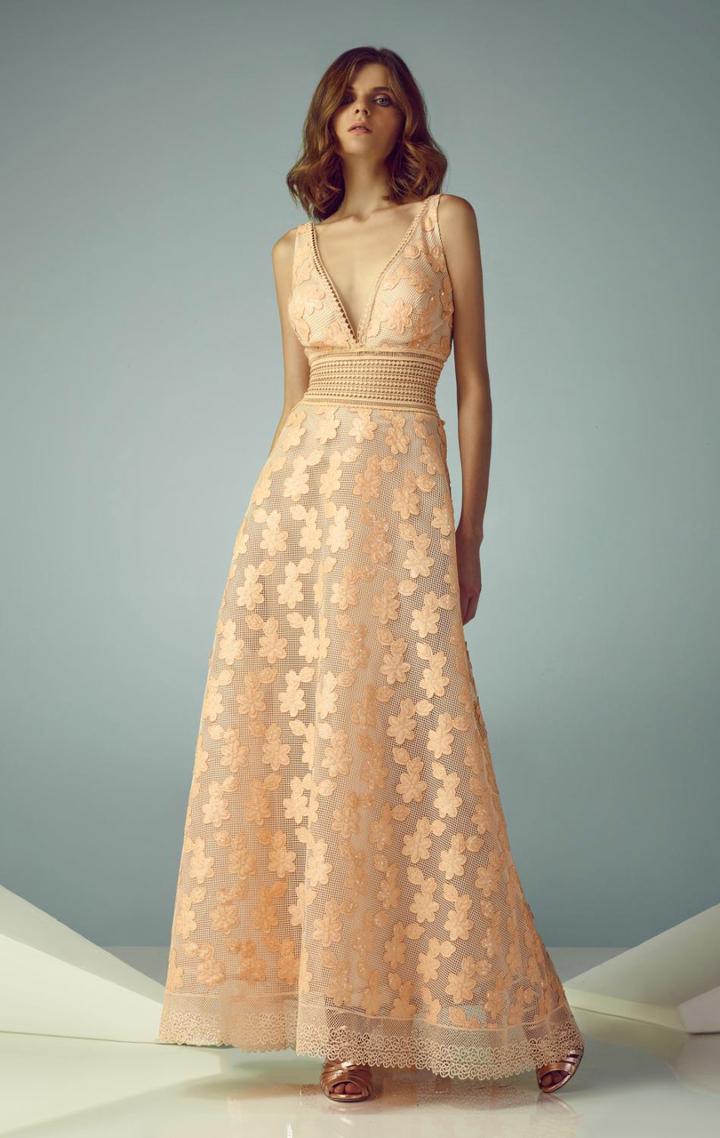 Beside Couture - Bc1243 Floral Embellished Plunging Dress