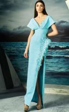 Mnm Couture - Embroidered V-neck Sheath Gown G0796