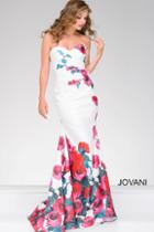 Jovani - White Fitted Dress With Floral Print 47805