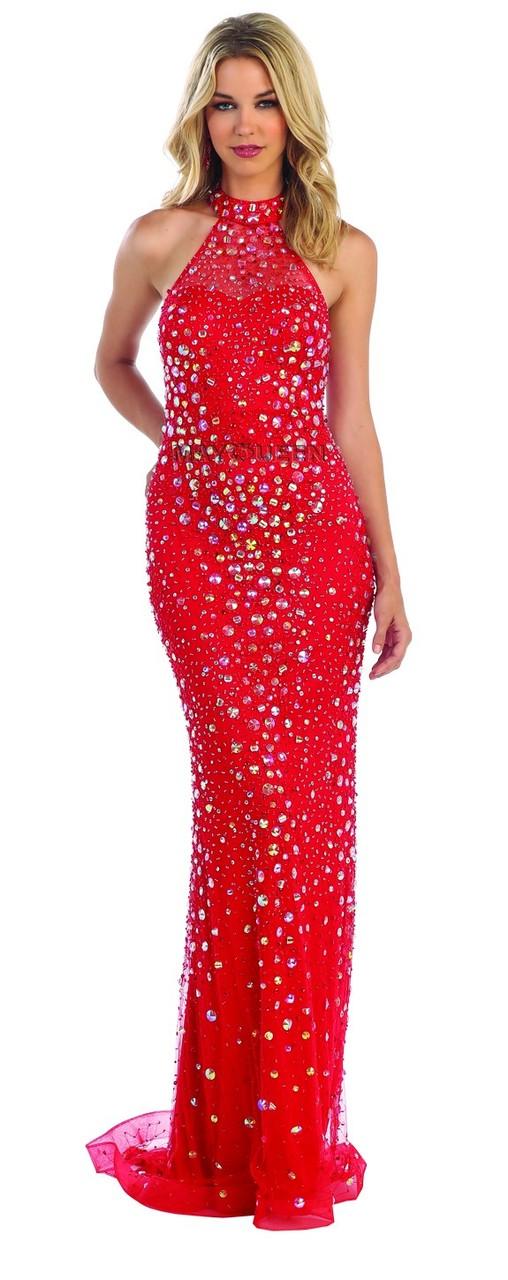 Illusion Halter Neck Stone Embellished Dress