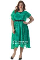 Sydney's Closet - Ce1513 Plus Size Dress In Green/black Dots