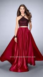 La Femme - Sleeveless Halter Neck Laced And Satin Two-piece A-line Dress 24264