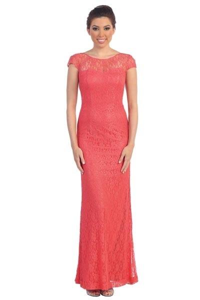 Dancing Queen - 8768 Scoop Neck Lace Evening Gown