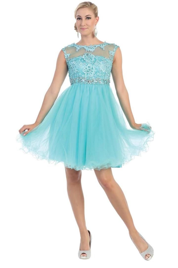 Lace Illusion A-line Cocktail Dress With Cap Sleeves