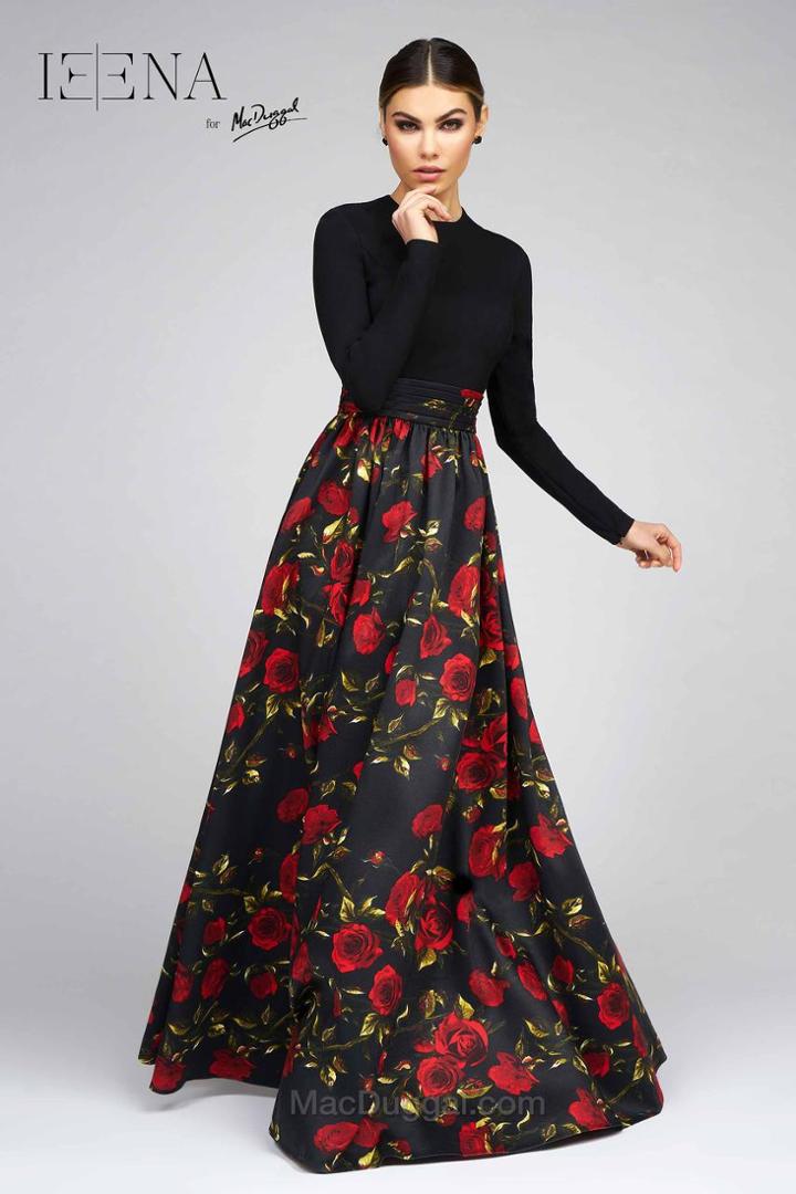 Ieena For Mac Duggal - 25266 Full Sleeve Gown In Black Rose