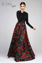 Ieena For Mac Duggal - 25266 Full Sleeve Gown In Black Rose