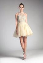 Cinderella Divine - Lace Appliqued Strappy Back Cocktail Dress