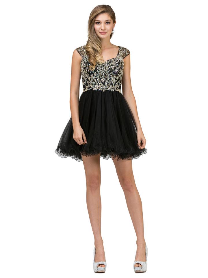 Dancing Queen - Cap Sleeved Bejeweled Cocktail Dress