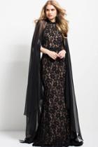 Jovani - 42801 High Neck Fitted Lace Evening Gown