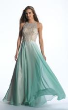 Dave & Johnny - 1228 Illusion Gem Crusted A-line Gown