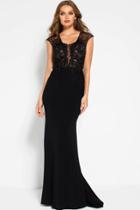 Jovani - 48738 Cap Sleeve Embroidered Mesh Bodice Gown
