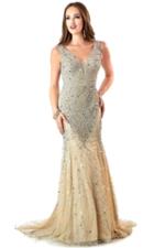 Shail K - Star Studded V Neck Long Prom Dress 1143