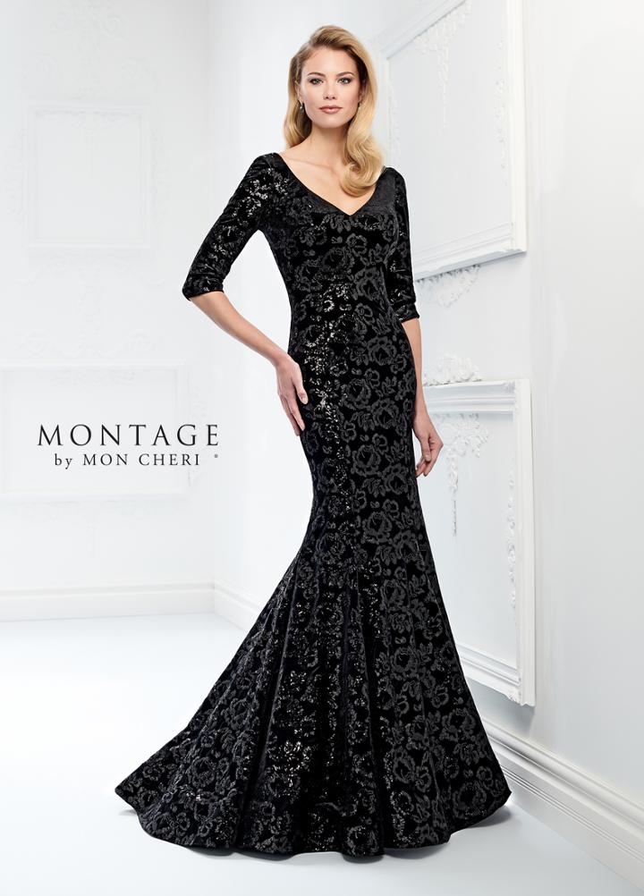 Montage By Mon Cheri - 218909 Fitted V-neck Trumpet Evening Gown